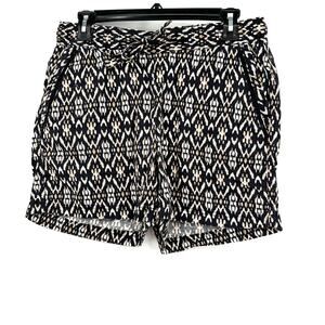 Eddie Bauer Size Medium Black‎ Brown Abstract Drawstring Pockets Summer Casual